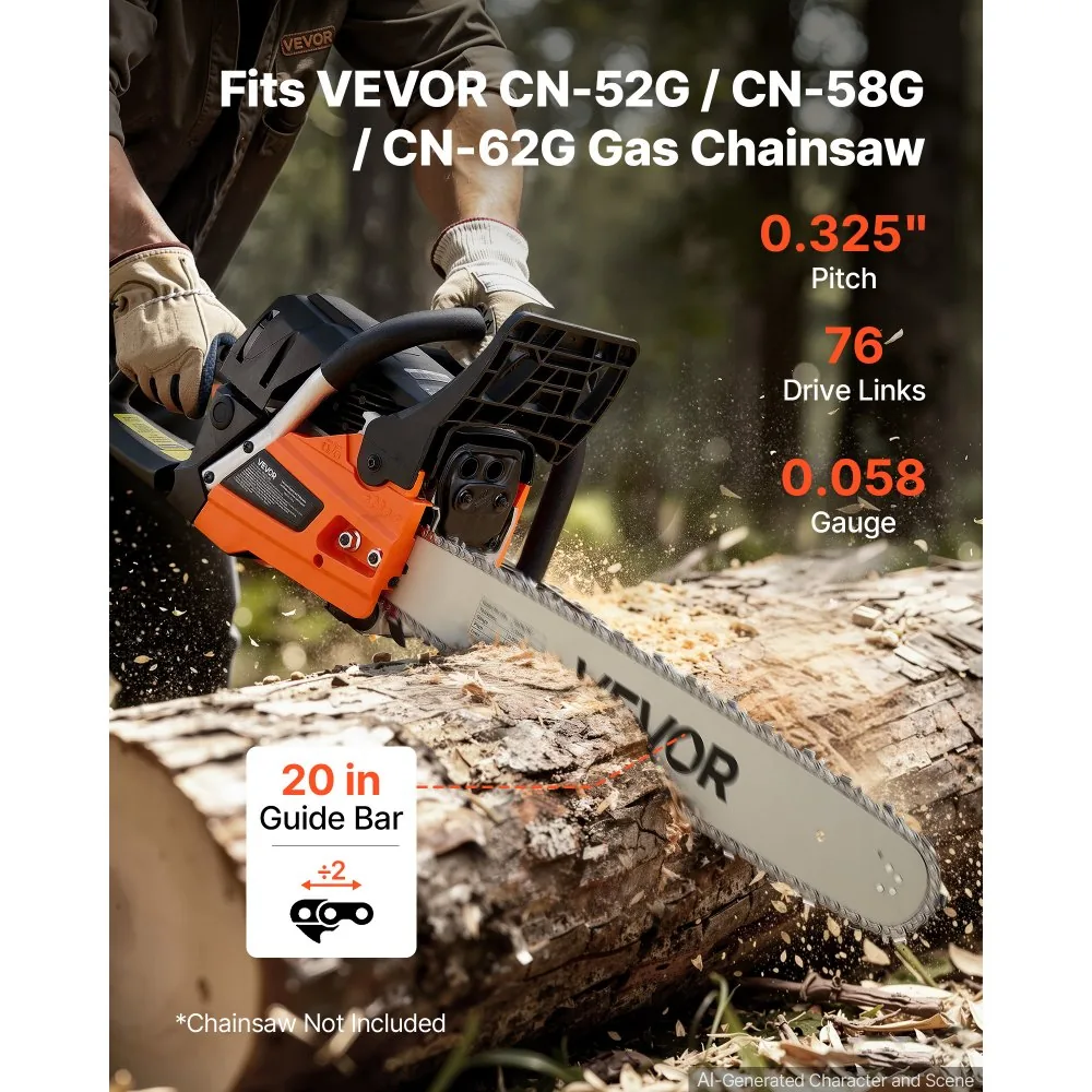VEVOR chainsaw bar and chain installed on chainsaw
