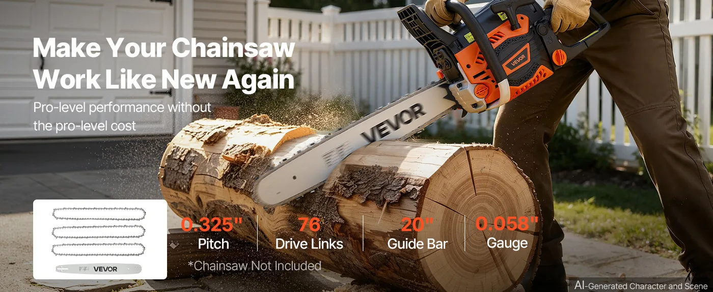 VEVOR 20 inch chainsaw bar and chain overview