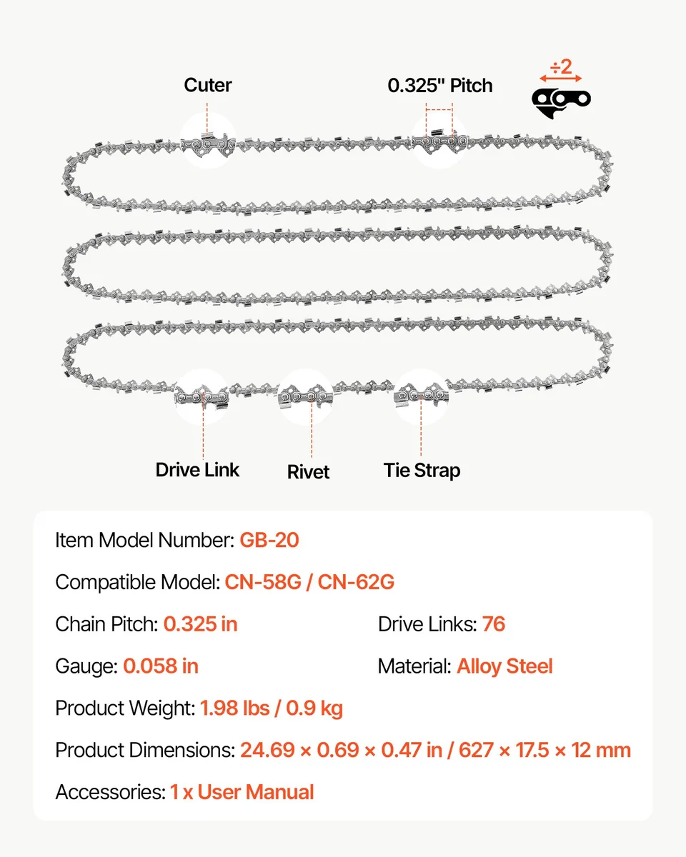 VEVOR 20 inch chainsaw chain installation