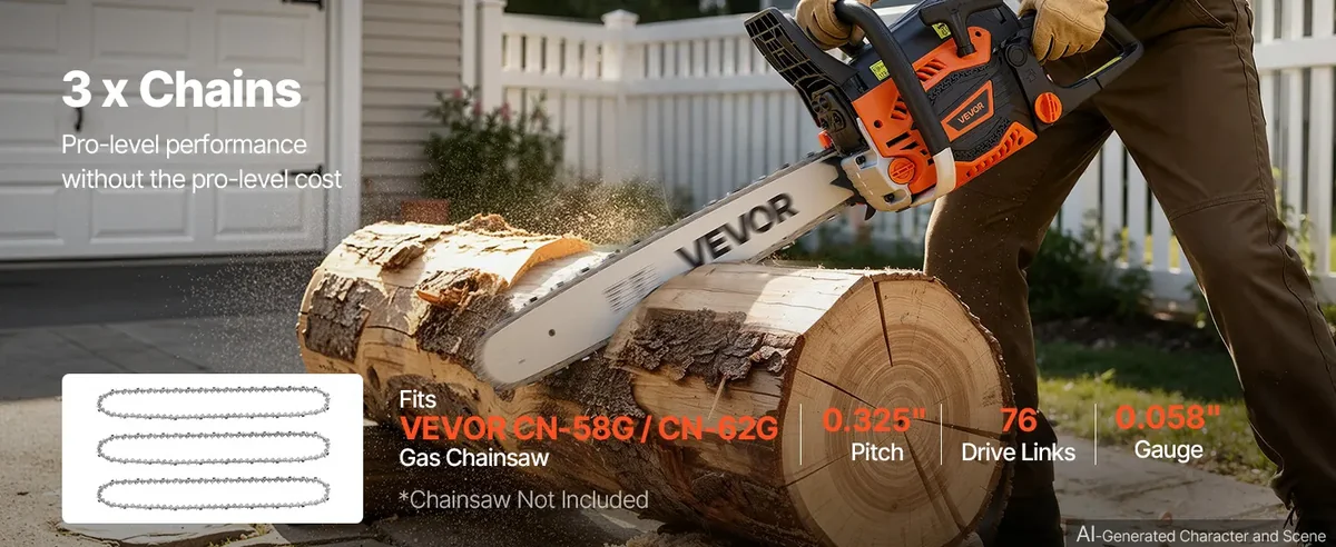 VEVOR 20 inch chainsaw chain 3 pack overview