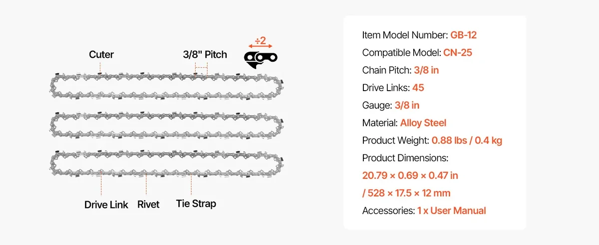 VEVOR 12 inch chainsaw chain installation guide