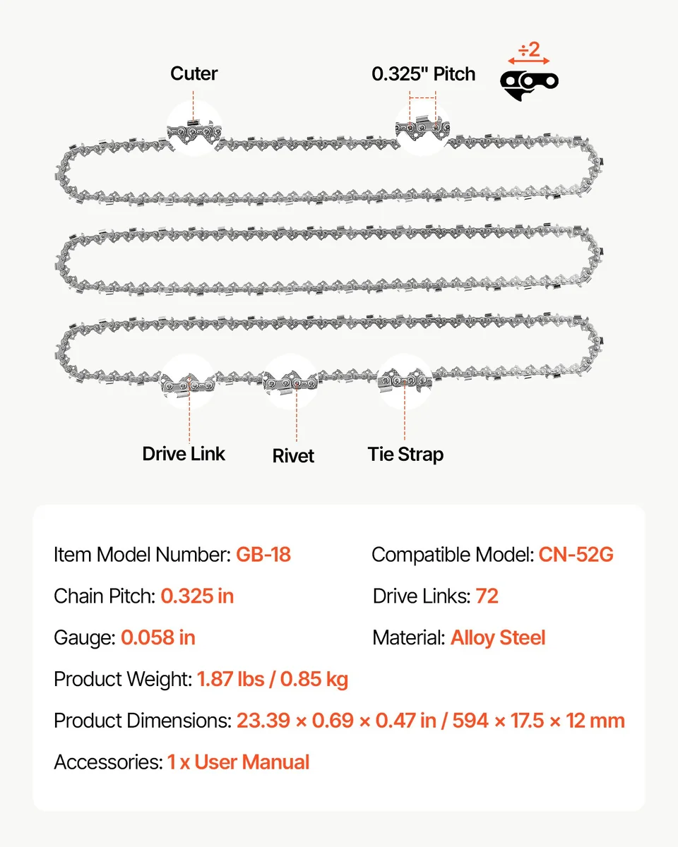 VEVOR 18 inch chainsaw chain installation