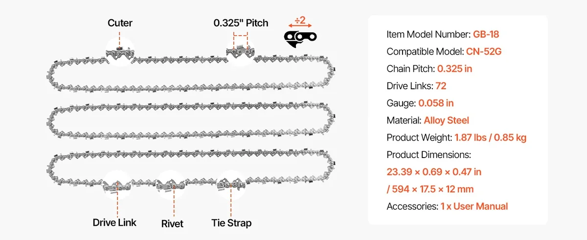 VEVOR 18 inch chainsaw chain installation guide