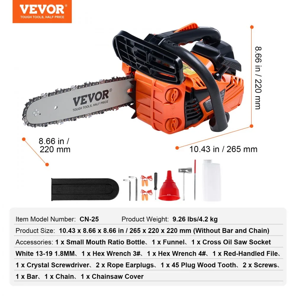 VEVOR gas chainsaw package contents