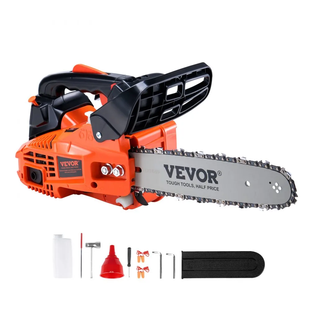 VEVOR gas chainsaw cutting log in yard