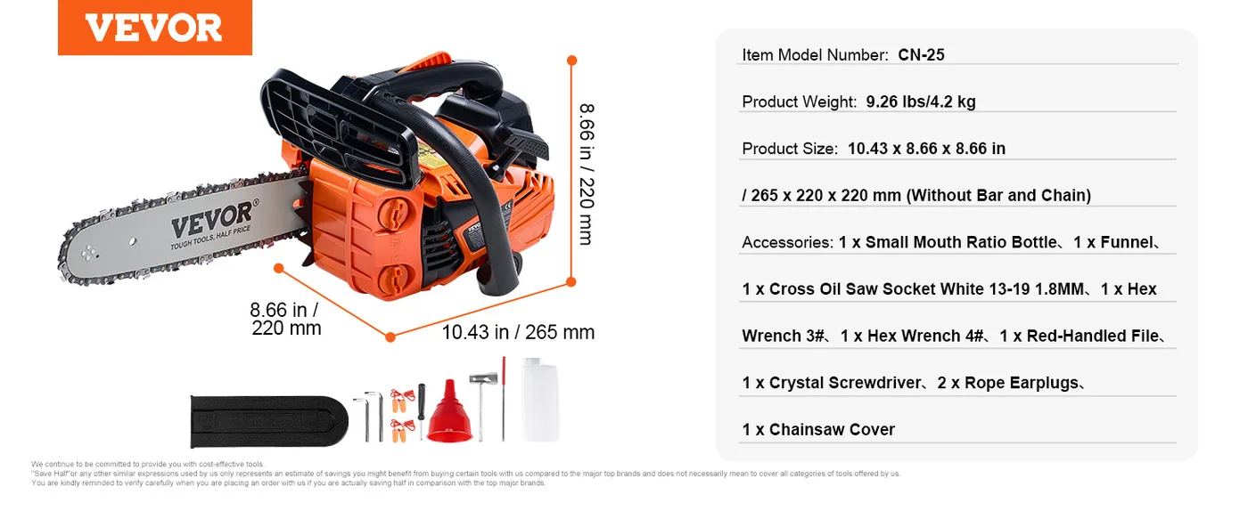 VEVOR gas chainsaw tool kit and maintenance