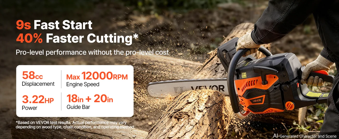 VEVOR 18- and 20-inch gas chainsaw overview