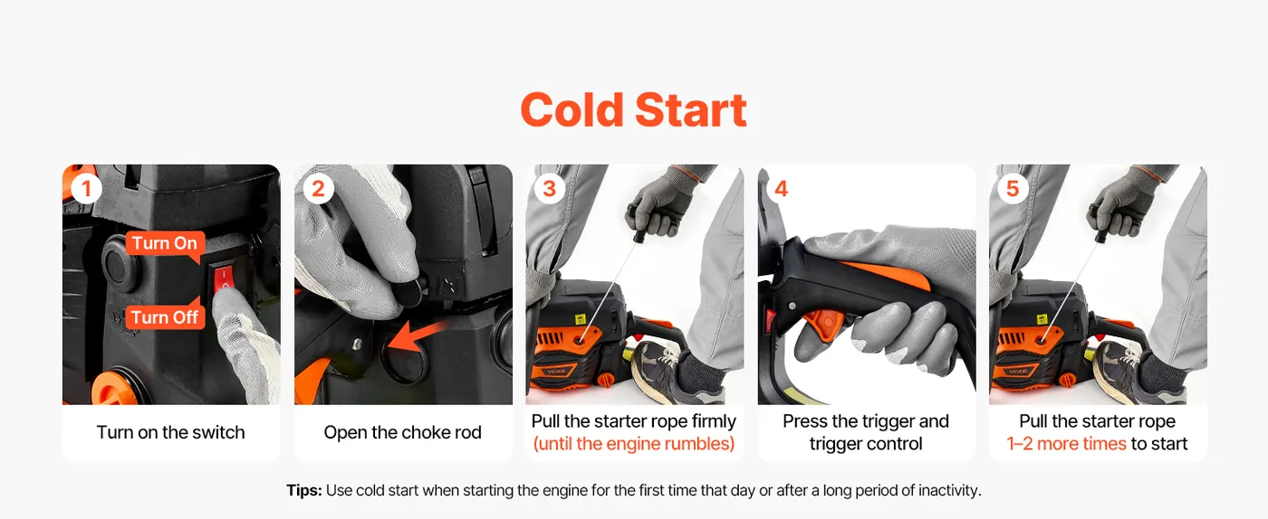 VEVOR 18 in 52cc Gas Chainsaw 2.55HP Warm Start