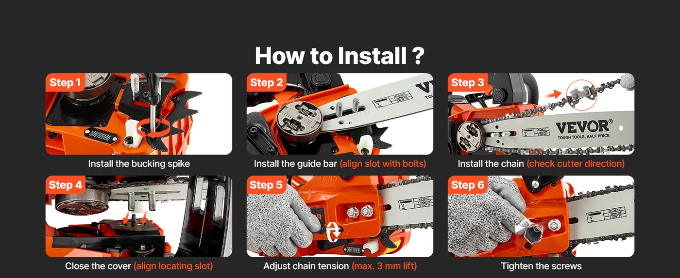 VEVOR 12 in 25.4cc Gas Chainsaw 1HP Dual Tanks