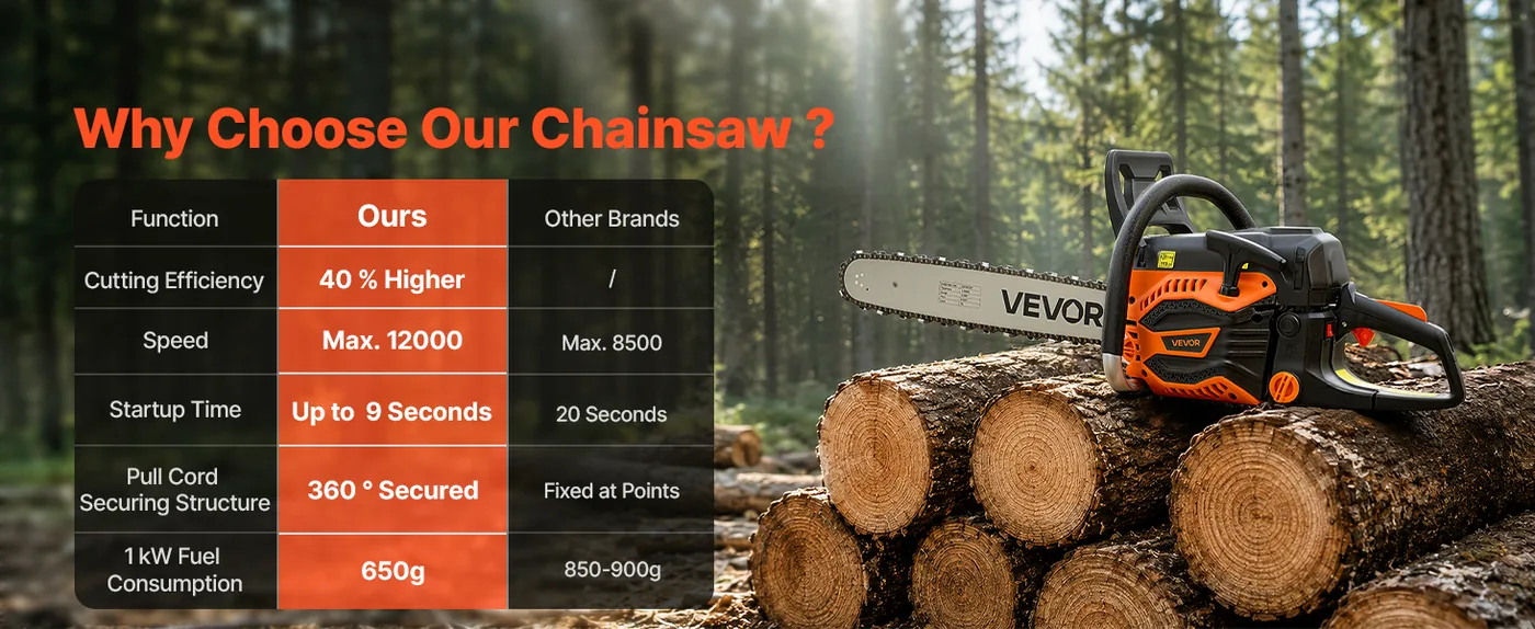 VEVOR 20 in 62cc Gas Chainsaw 3.8HP Wide Application