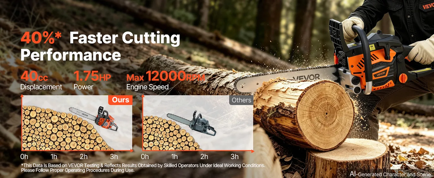 VEVOR 16 in 40cc Gas Chainsaw 1.75HP Sharp Chain