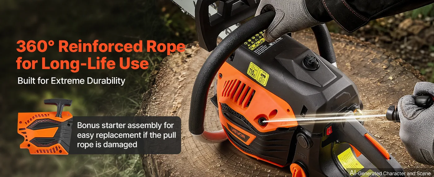 VEVOR 16 in 40cc Gas Chainsaw 1.75HP Quick & Easy Start