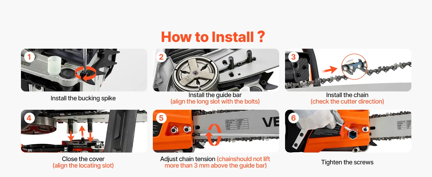 VEVOR 16 in 40cc Gas Chainsaw 1.75HP Dual Tanks