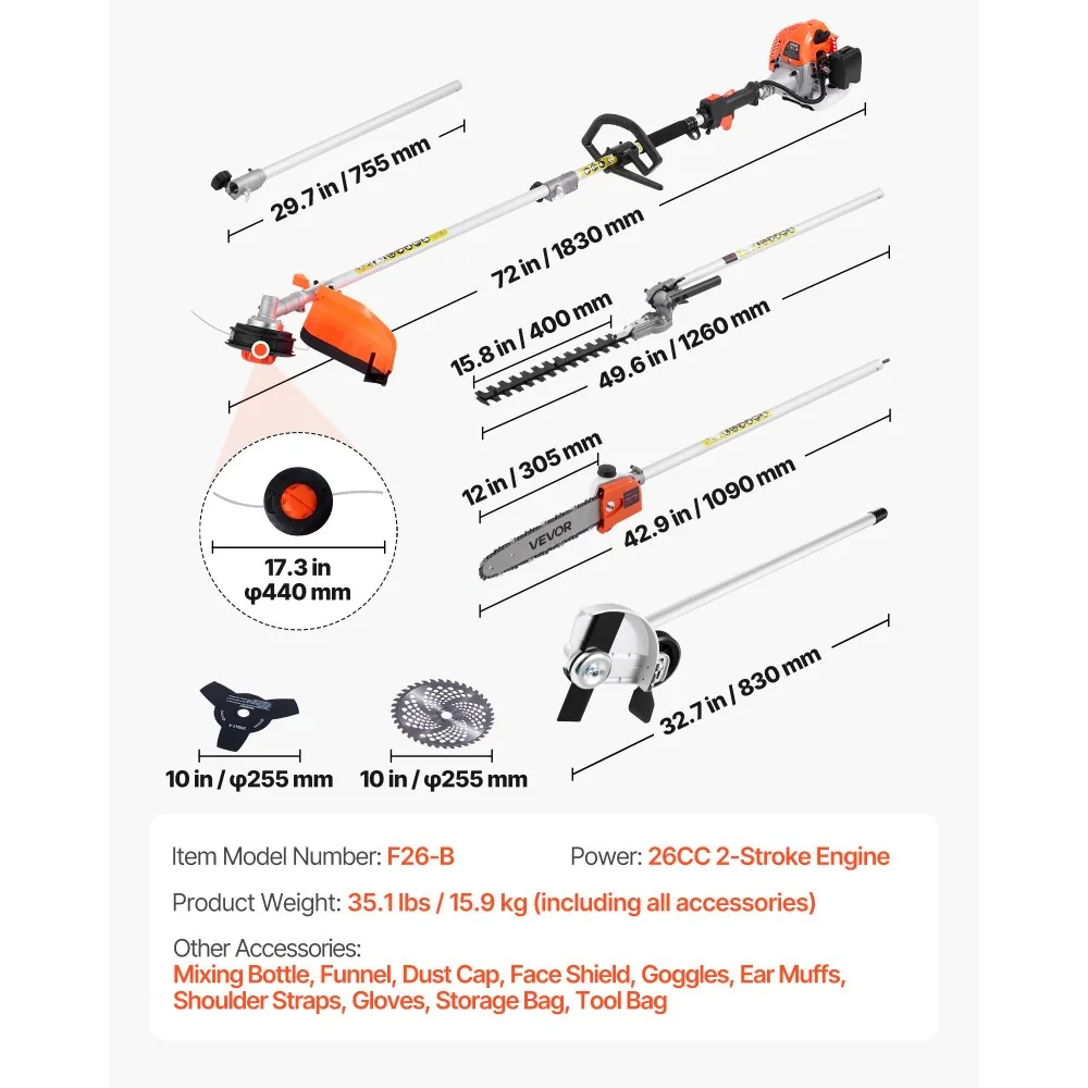 VEVOR Gas Hedge Trimmer 26 cc 6-in-1 Gas Hedge Trimmer & Wee product image 7
