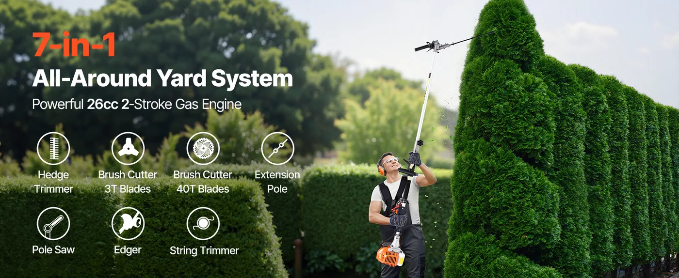 VEVOR Gas Hedge Trimmer 26 cc 6-in-1 Gas Hedge Trimmer & Wee overview