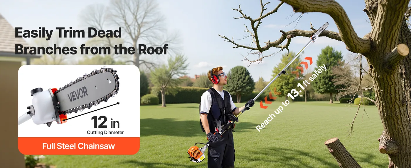 VEVOR Gas Hedge Trimmer 26 cc 6-in-1 Gas Hedge Trimmer & Wee Pole Saw