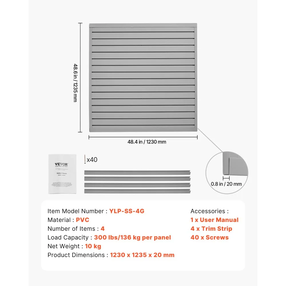 VEVOR slatwall panels package contents