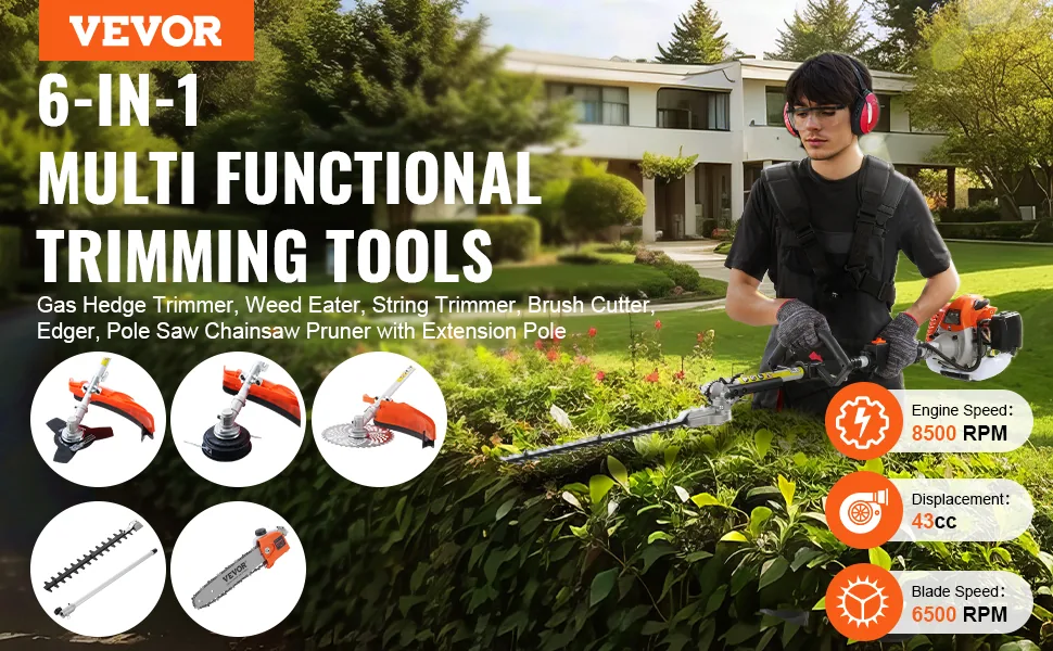VEVOR 43CC 6-in-1 Multi-Functional Trimming Tools 43 cc 6-in overview