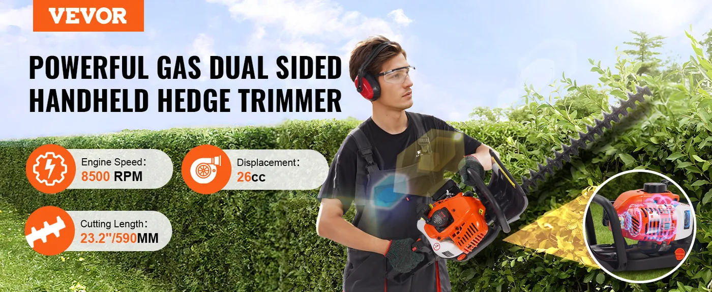 VEVOR 23.2-inch 26CC 2 Cycle Gas Hedge Trimmer 26 cc 2-Strok overview
