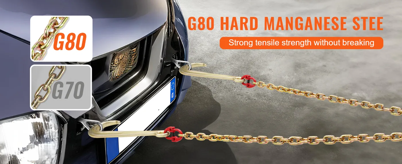 VEVOR G80 V Bridle Chain 1 Pack 2 ft Large J Hook+Grab Hook feature 1