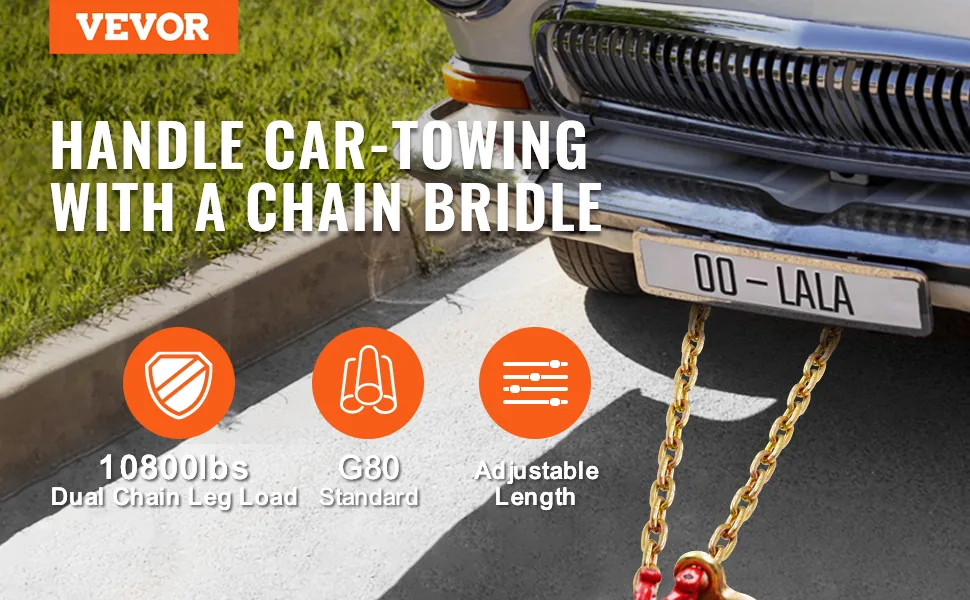 VEVOR G80 V Bridle Chain 1 Pack 3 ft R Hook+T Hook+Small J H overview