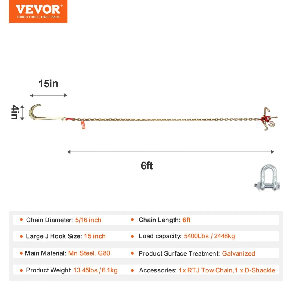 VEVOR J Hook Chain 1 Pack 6 ft Large J Hook+R Hook+T Hook+Sm product image 7