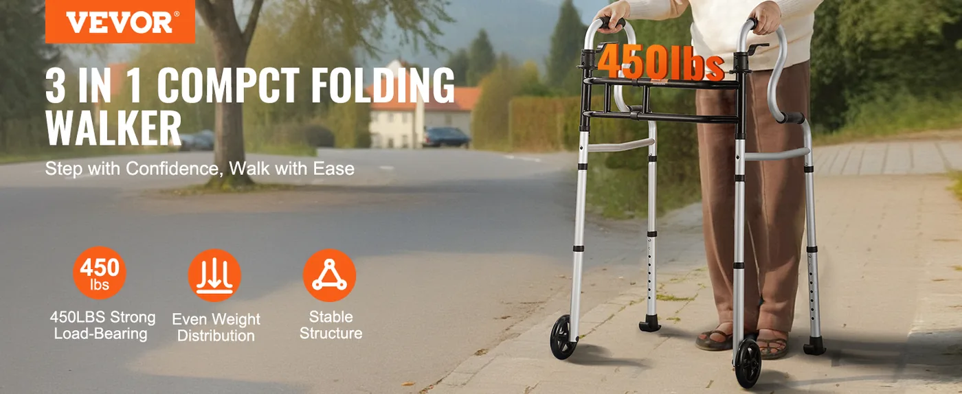 VEVOR Folding Walker on Wheels R type overview