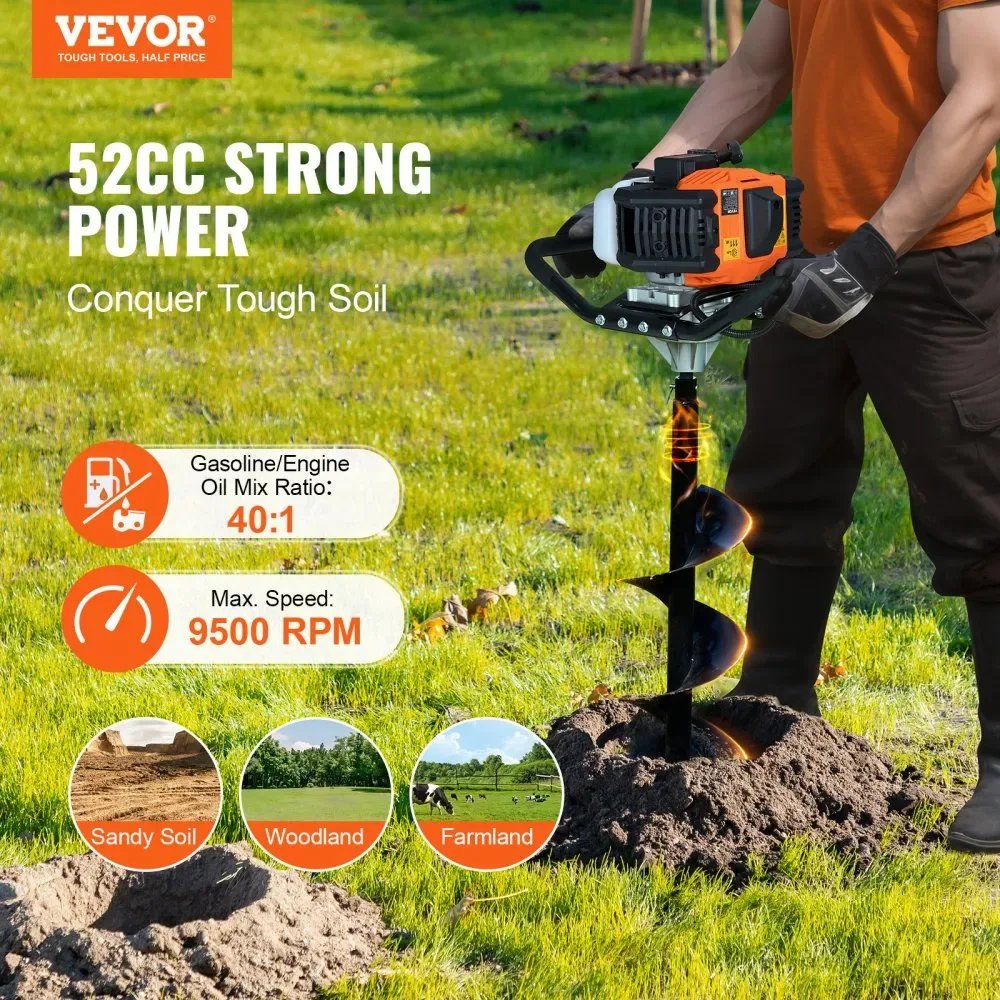 VEVOR Post Hole Digger Gas Powered 52cc+8 inch product image 2