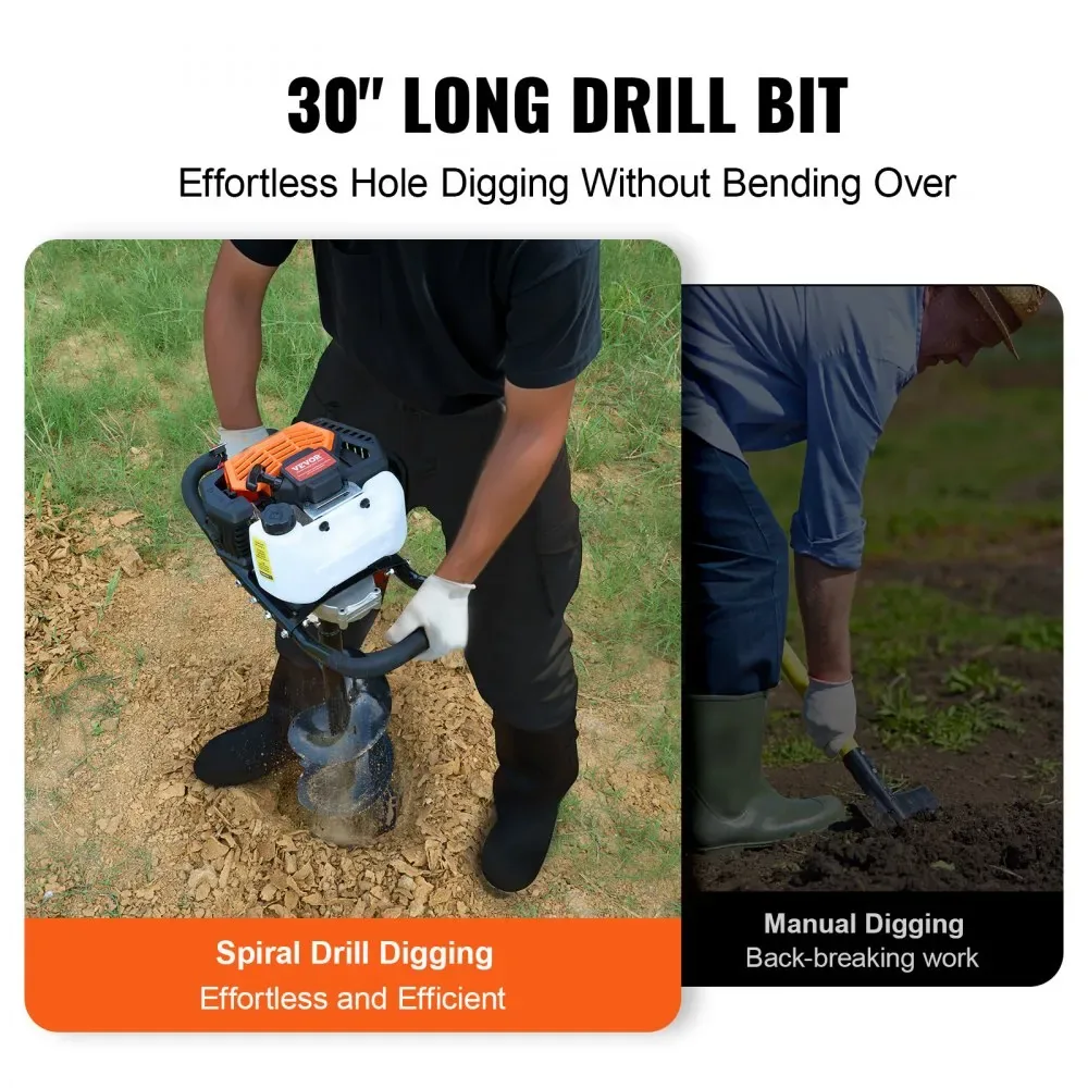 VEVOR Post Hole Digger Gas Powered 52cc+8 inch product image 4