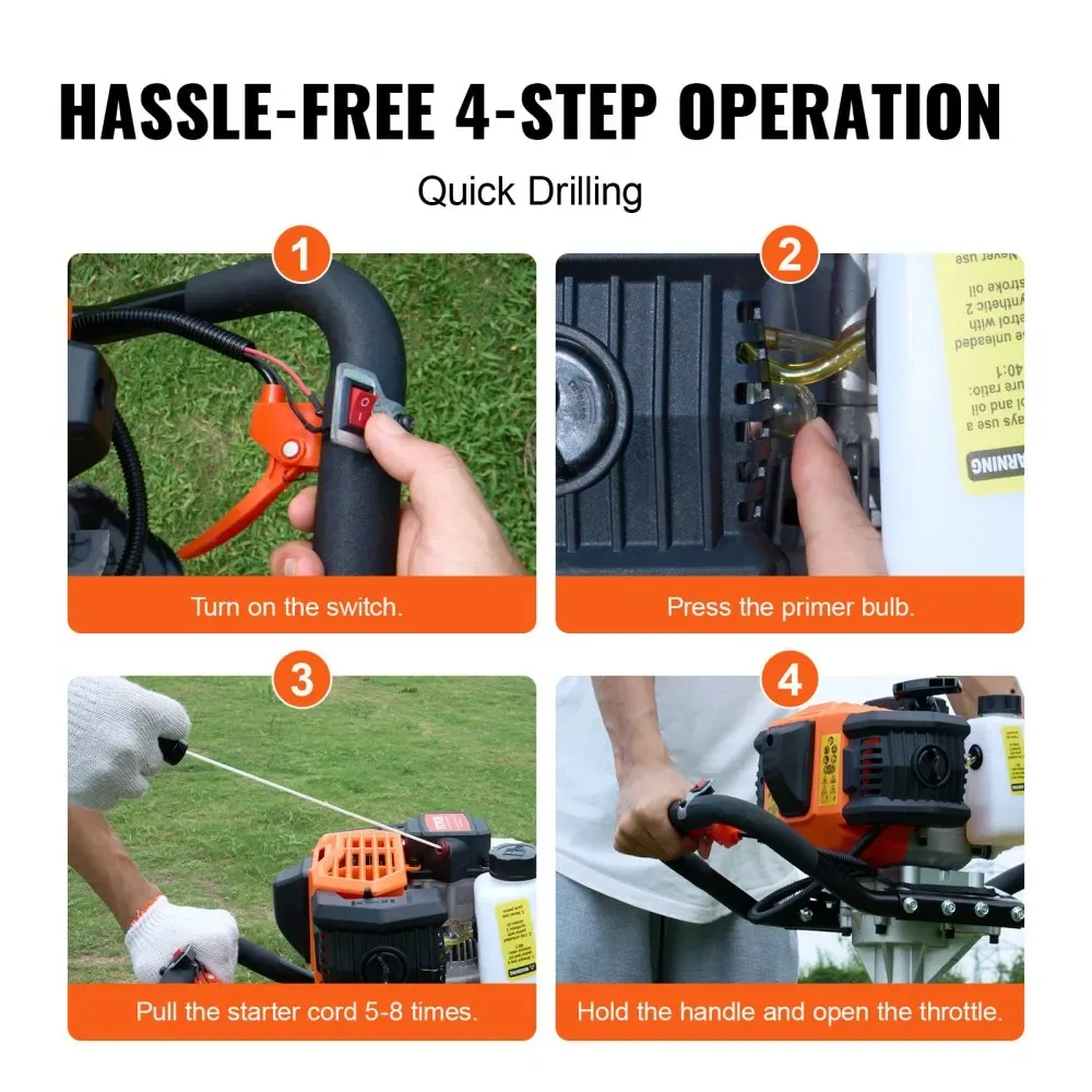 VEVOR Post Hole Digger Gas Powered 52cc+8 inch product image 6
