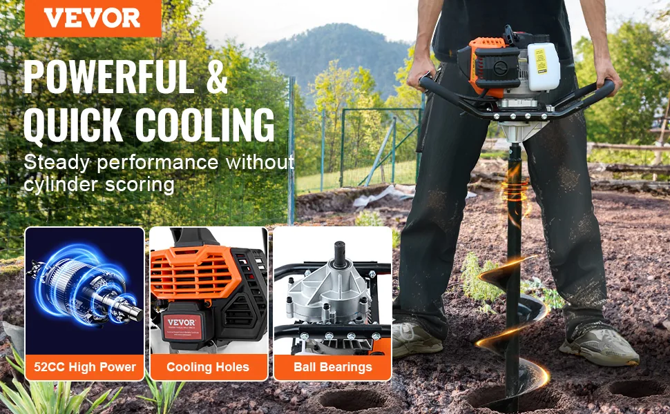 VEVOR Post Hole Digger Gas Powered 52cc+8 inch overview