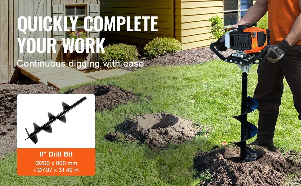 VEVOR Post Hole Digger Gas Powered 52cc+8 inch feature 1