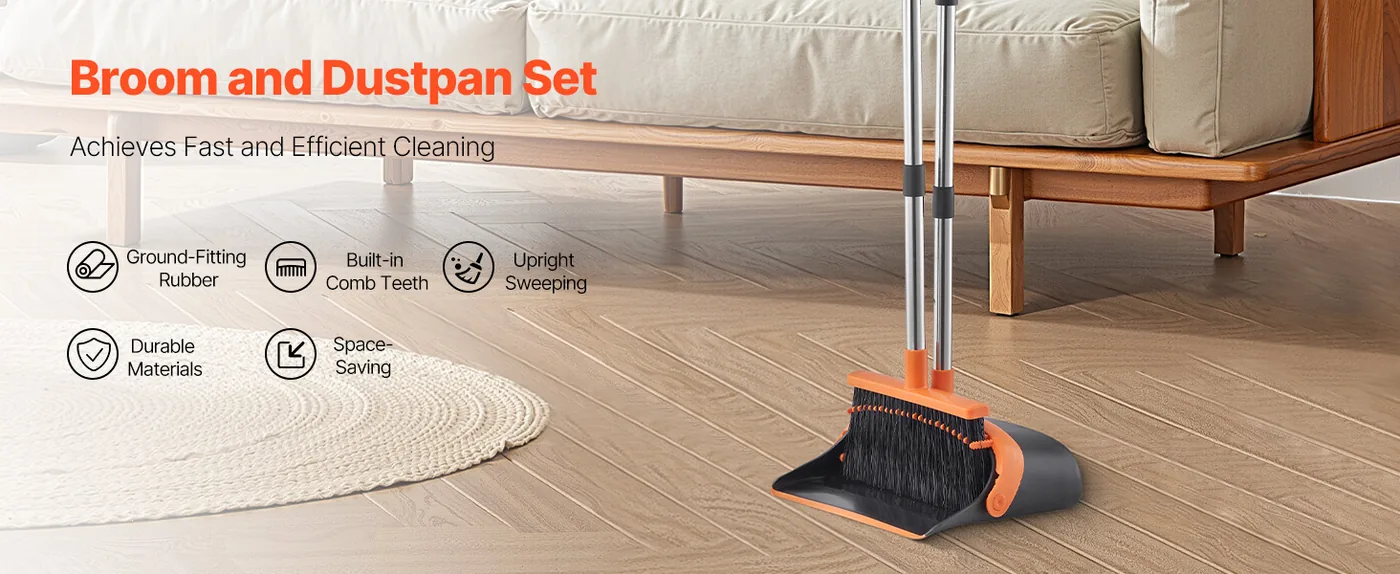 VEVOR Broom and Dustpan Set Orange overview