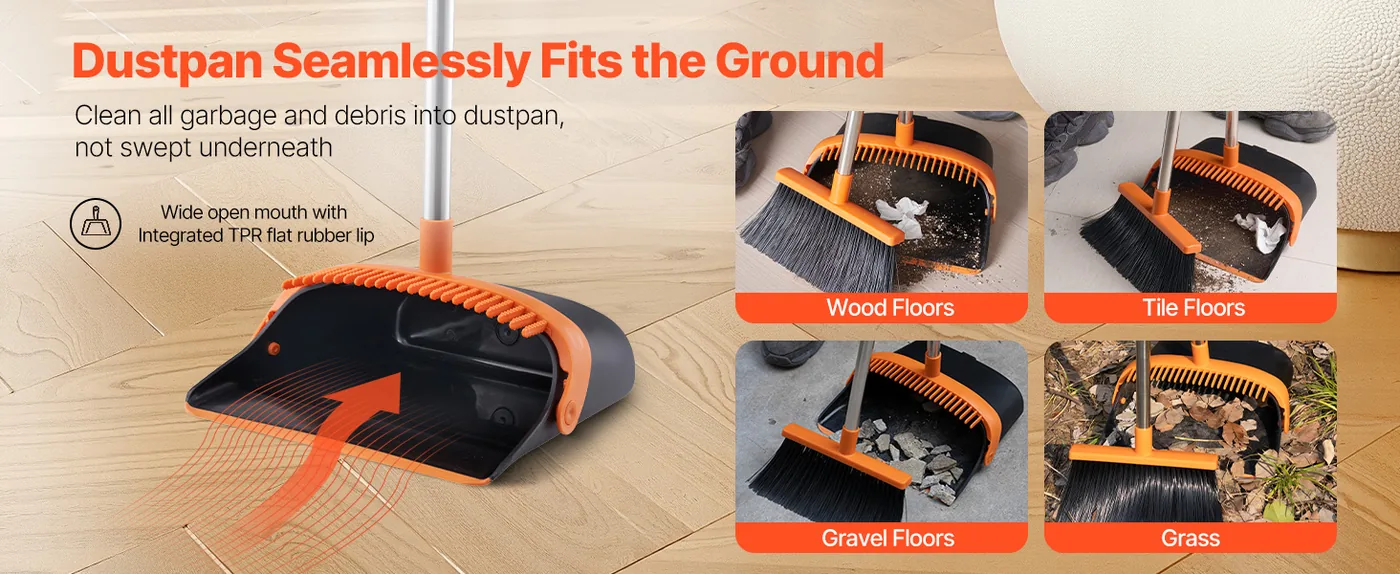 VEVOR Broom and Dustpan Set Orange feature 1