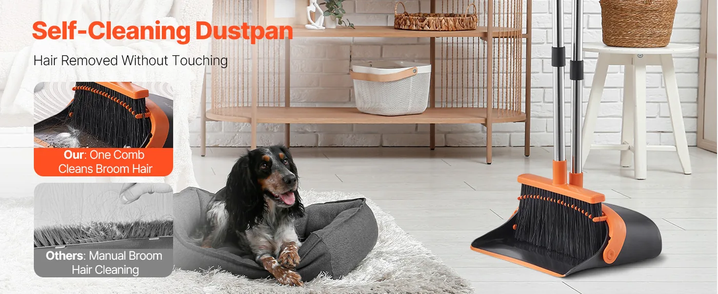 VEVOR Broom and Dustpan Set Orange feature 2