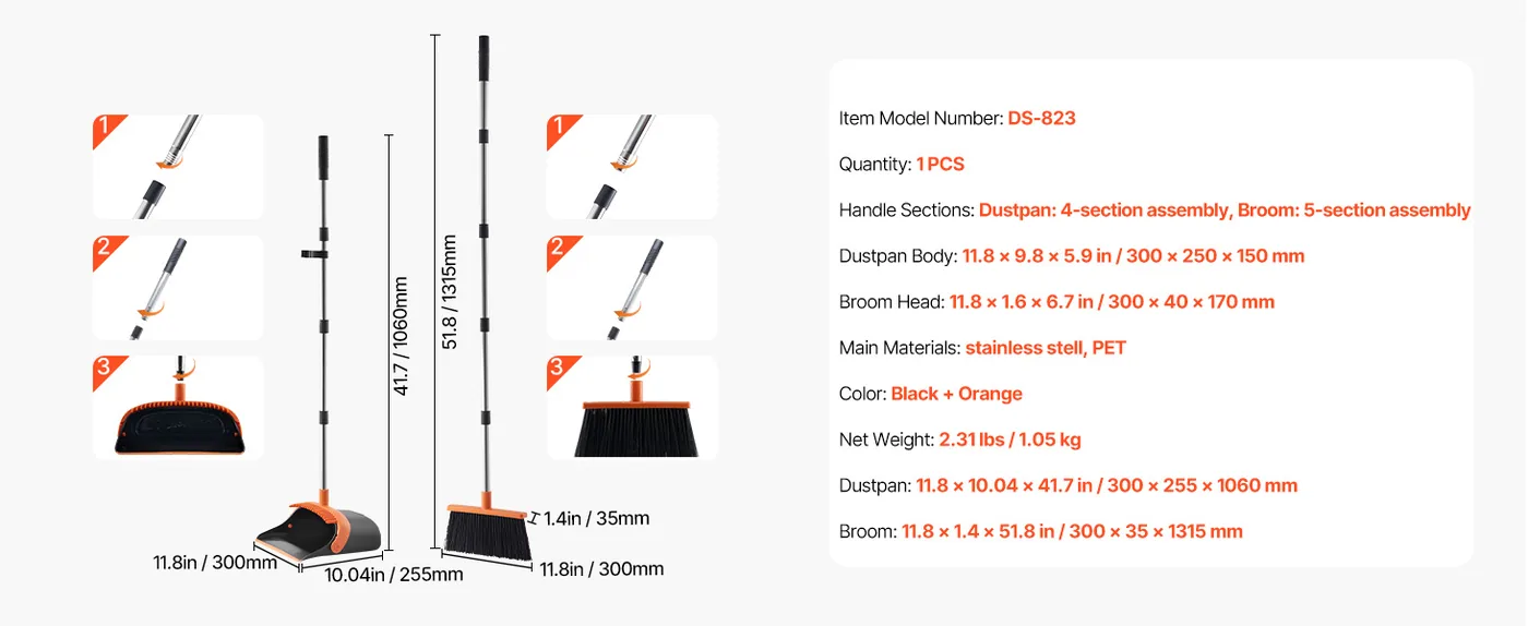 VEVOR Broom and Dustpan Set Orange feature 5