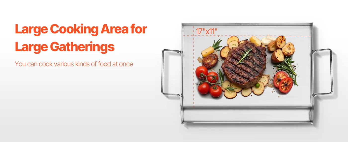 VEVOR Stainless Steel Griddle 17*13 inch Double-layer Stainl Cooking Area