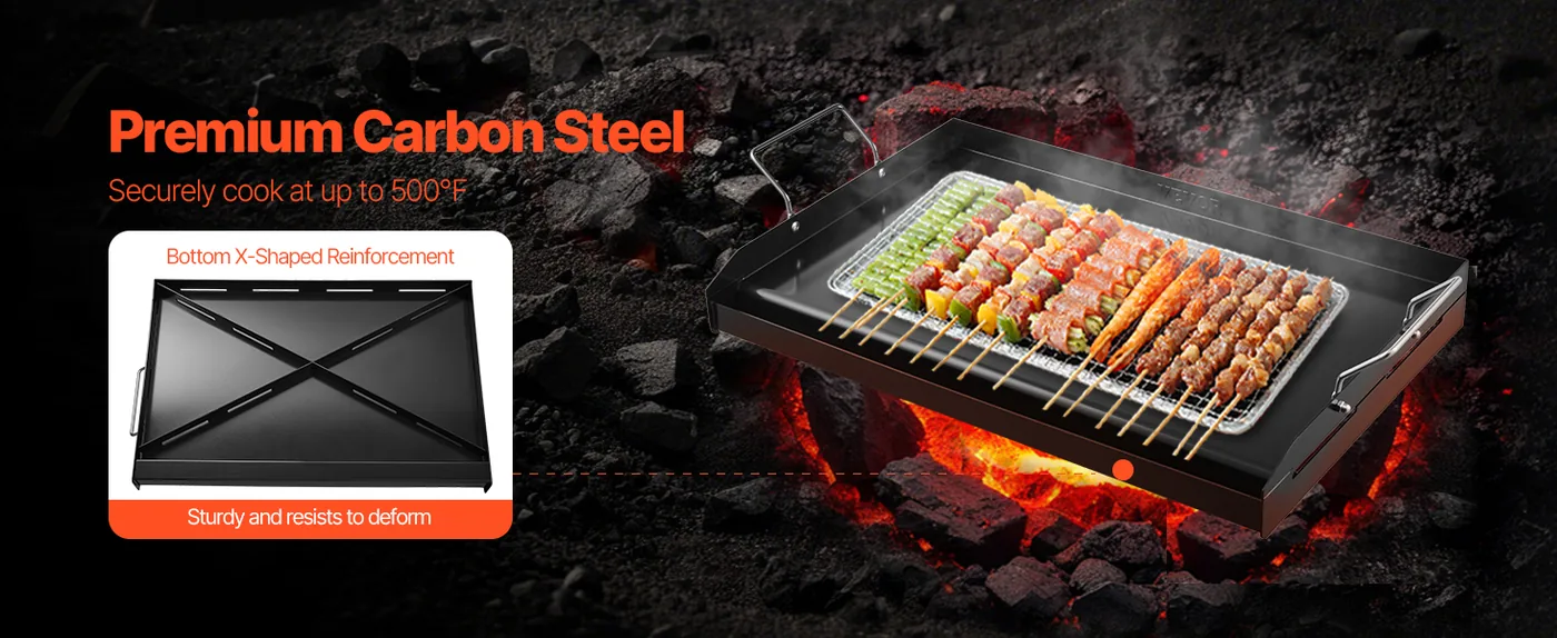 VEVOR Carbon Steel Griddle 24*16 inch Double-layer Carbon St Sturdy Material