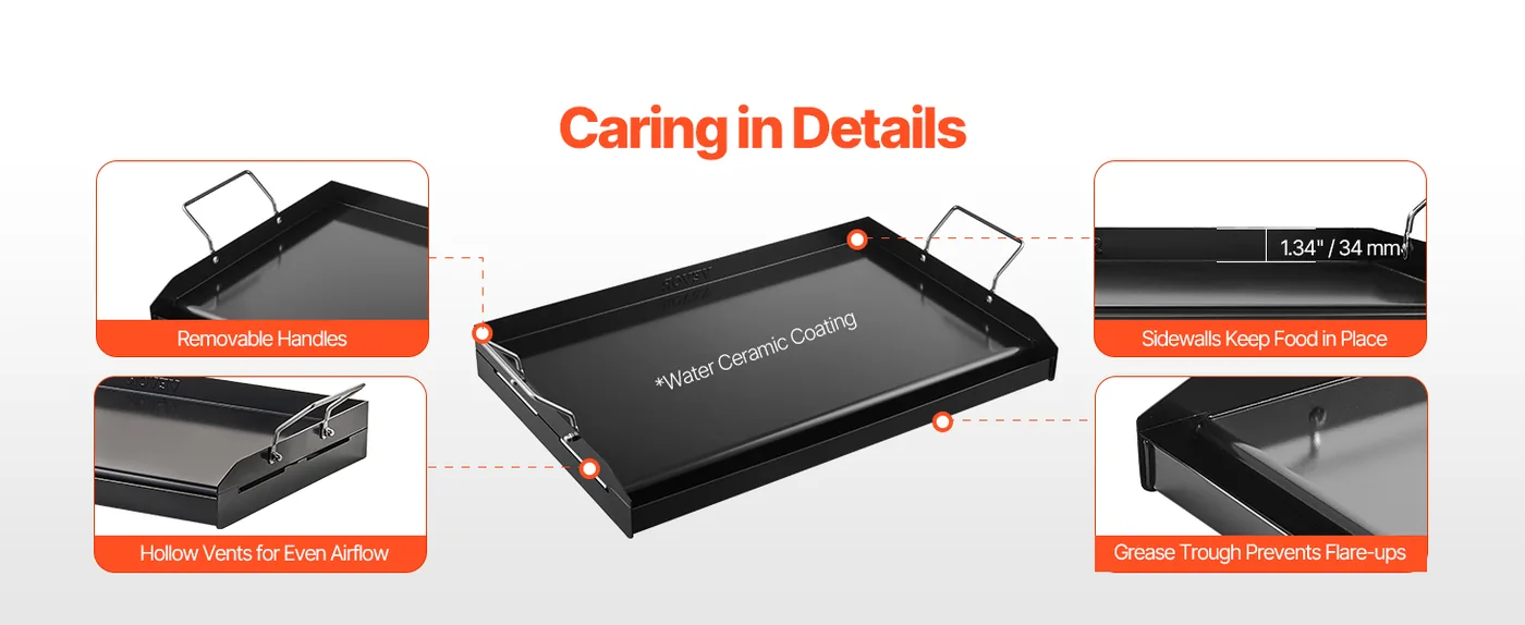 VEVOR Carbon Steel Griddle 24*16 inch Double-layer Carbon St Intimate Details