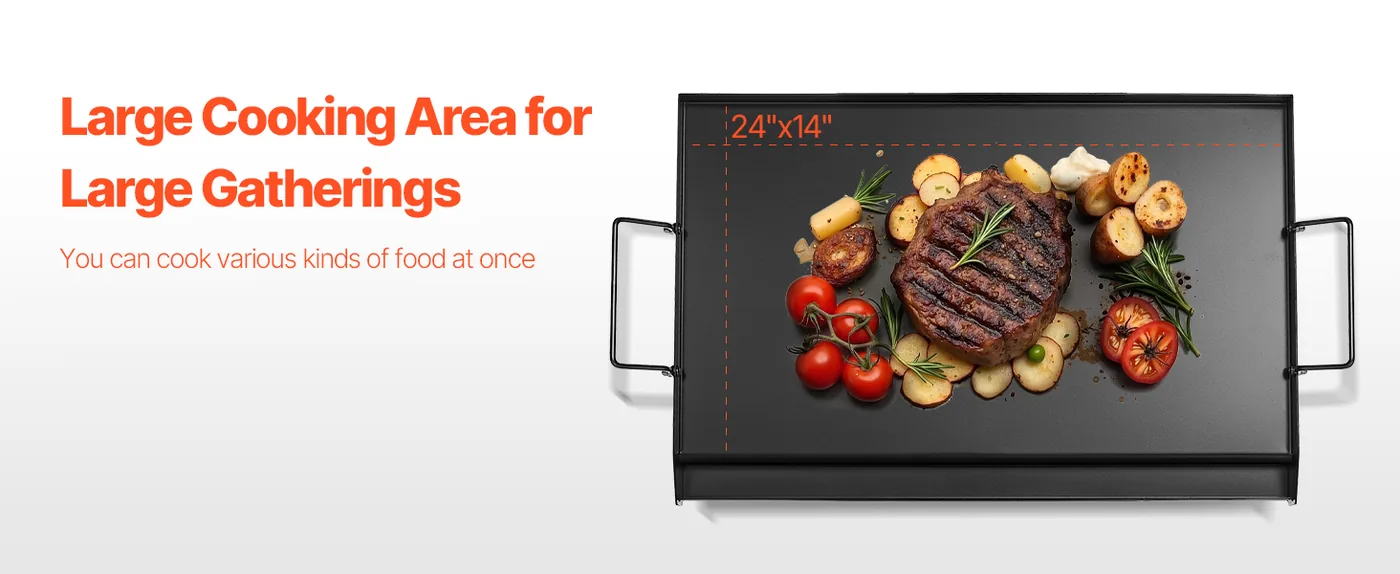 VEVOR Carbon Steel Griddle 24*16 inch Double-layer Carbon St Cooking Area