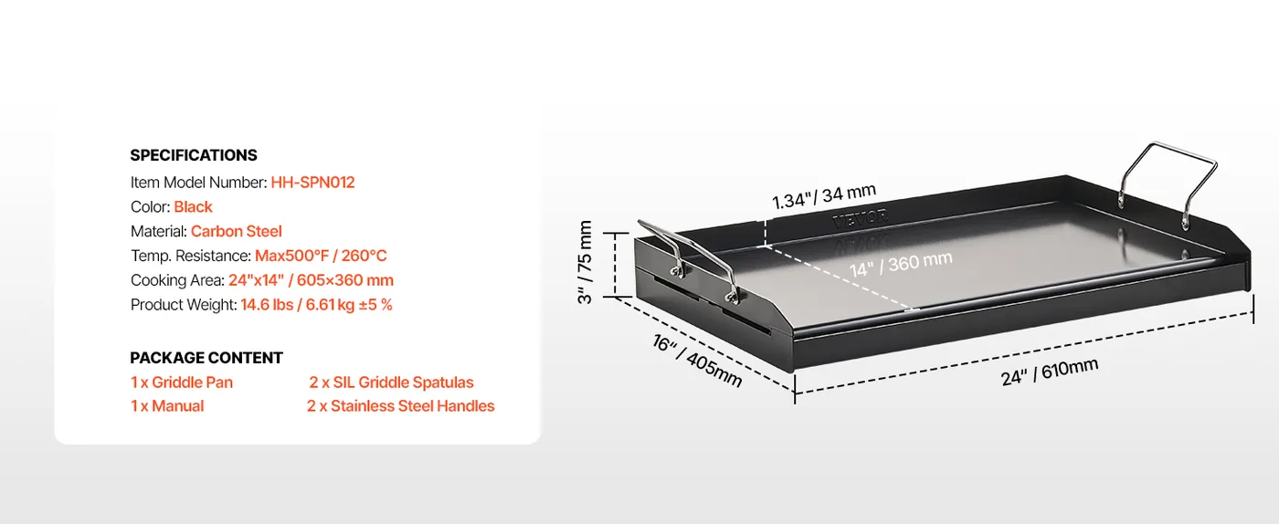 VEVOR Carbon Steel Griddle 24*16 inch Double-layer Carbon St feature 1