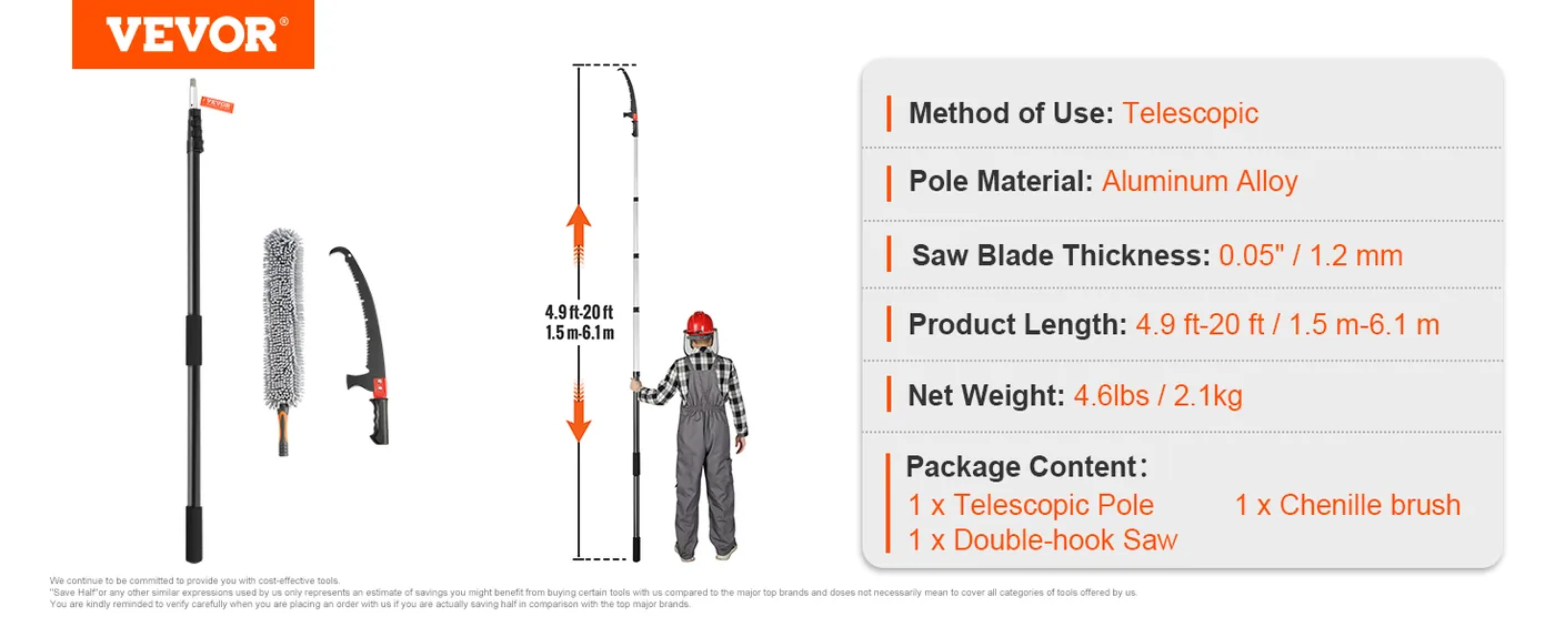 VEVOR telescopic manual pole saw overview