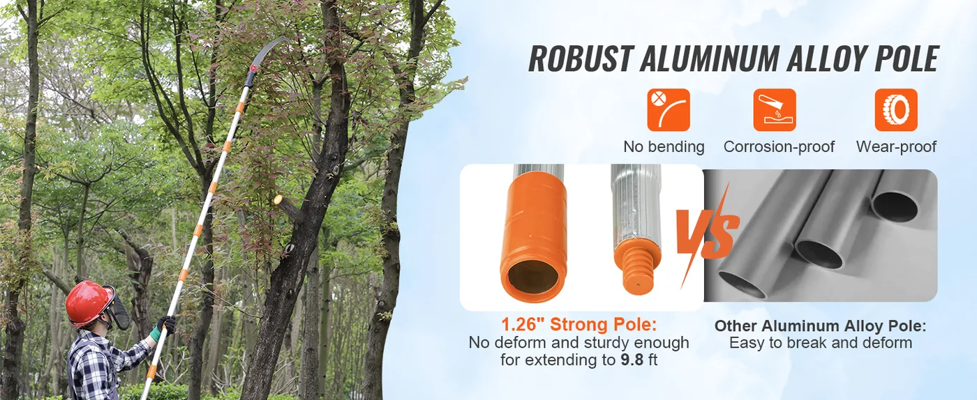 VEVOR Manual Pole Saw 9.8 ft Extendable Aluminum Handle Stable