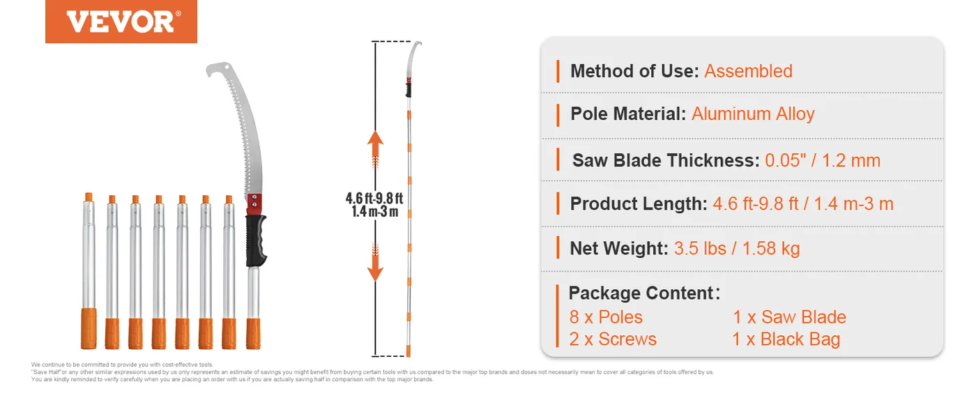 VEVOR adjustable manual pole saw overview