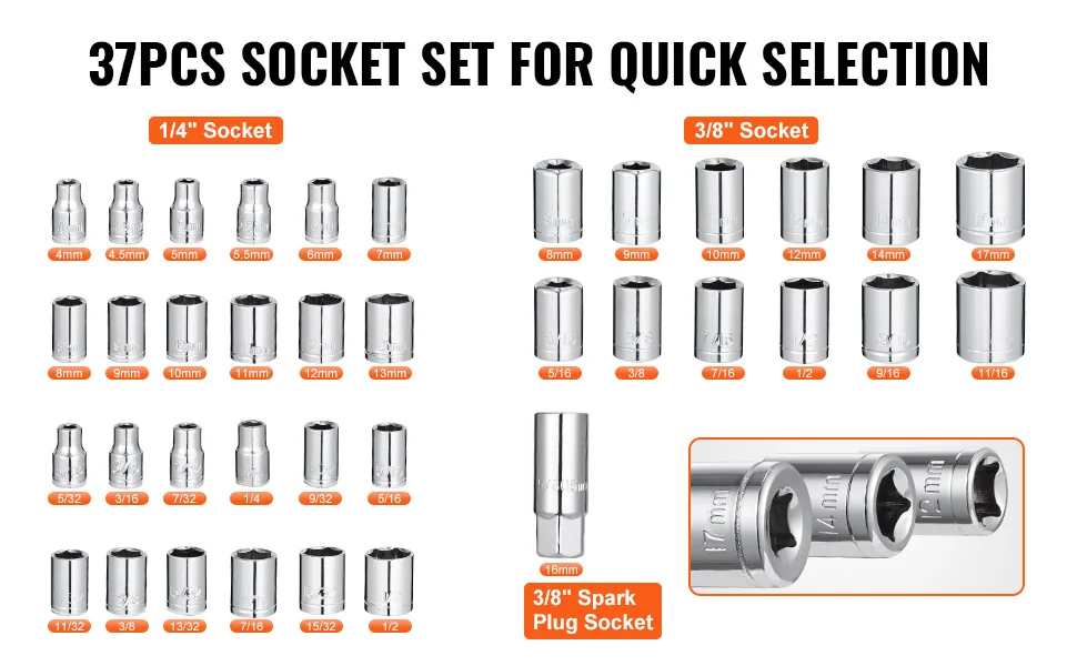 VEVOR 221-Piece Mechanics Tool Set 221 Pcs 1/4", 3/8" feature 1