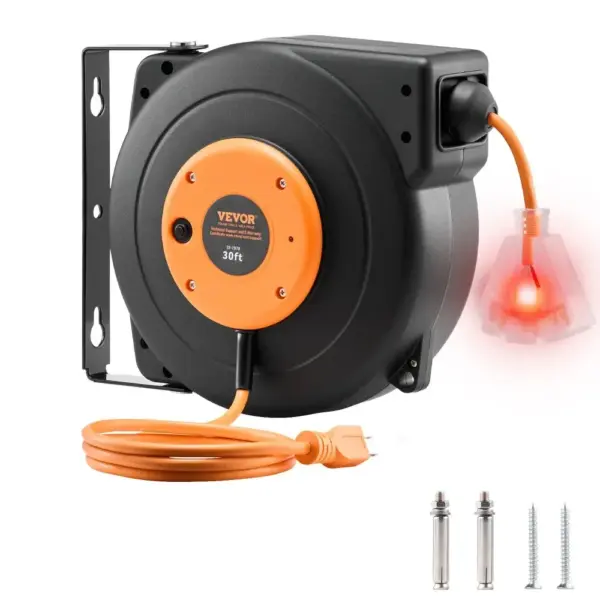 VEVOR Retractable Extension Cord Reel 30 ft Orange+Black product image 1
