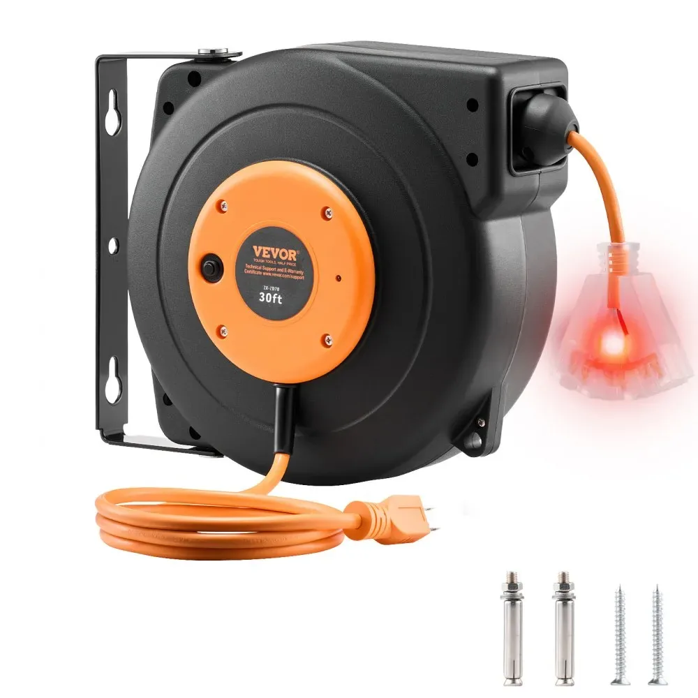 VEVOR Retractable Extension Cord Reel 30 ft Orange+Black product image 1