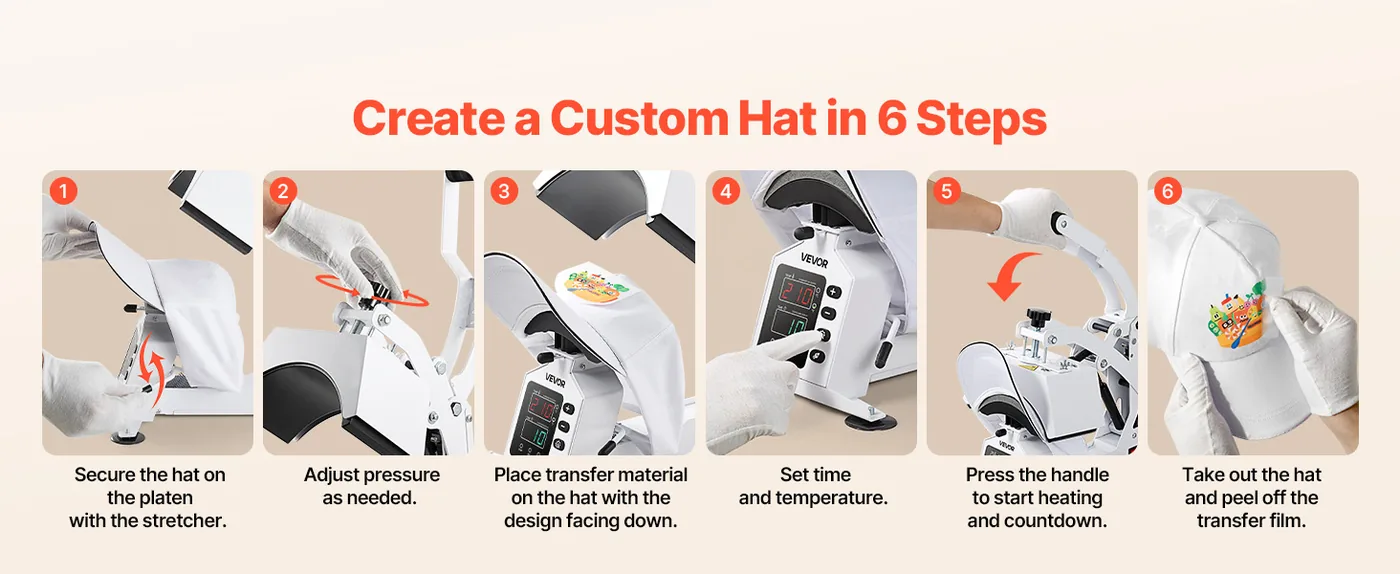 VEVOR Hat Heat Press Machine 4-in-1 White Easy Operation in 6 Steps