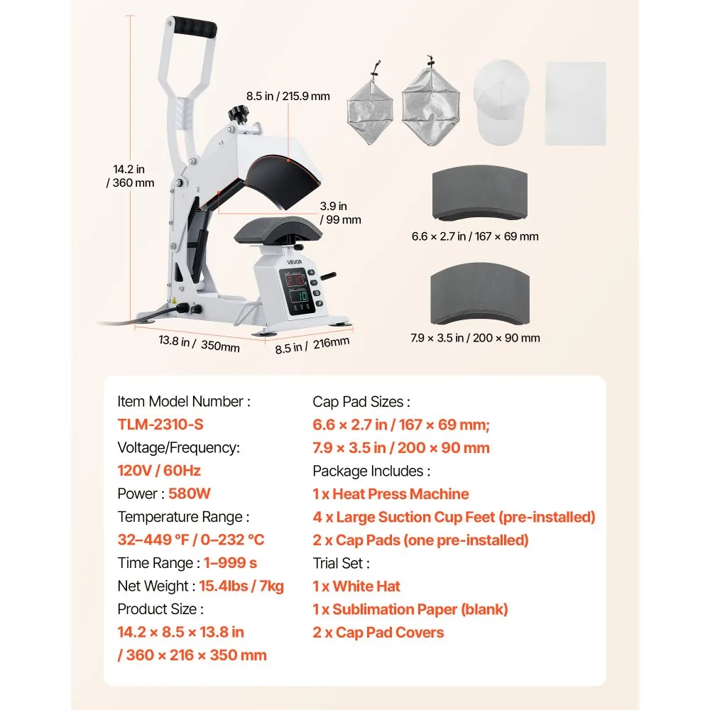 VEVOR Hat Heat Press Machine 2-in-1 White product image 7