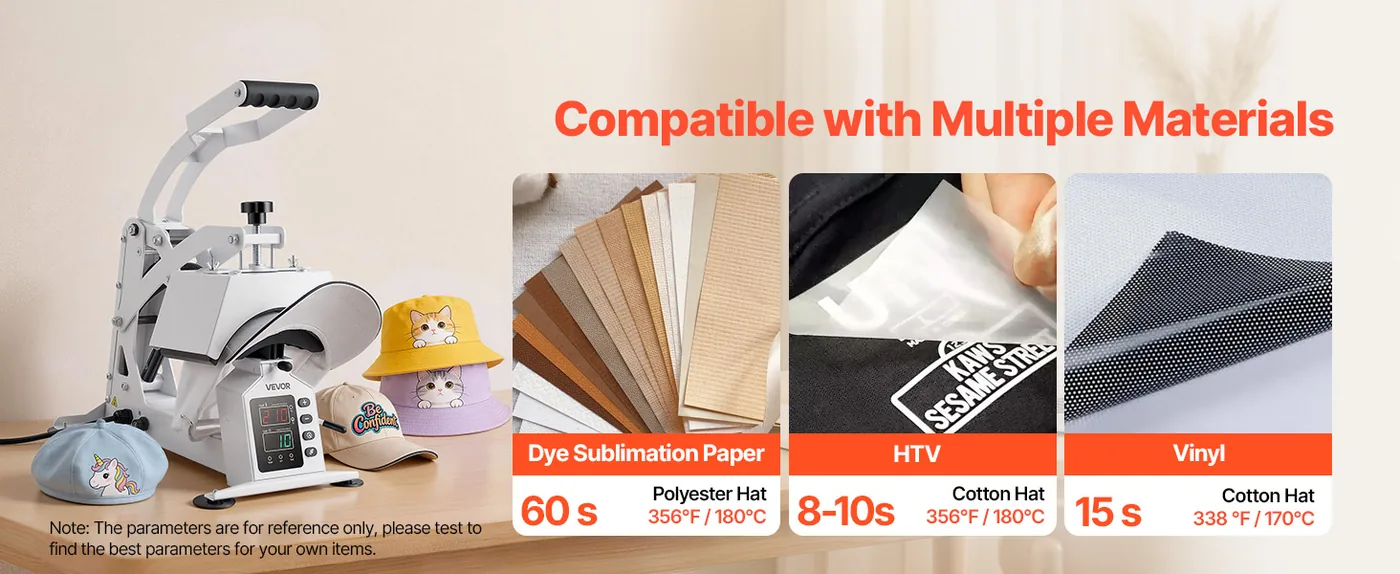 VEVOR Hat Heat Press Machine 2-in-1 White Multi-Material Support